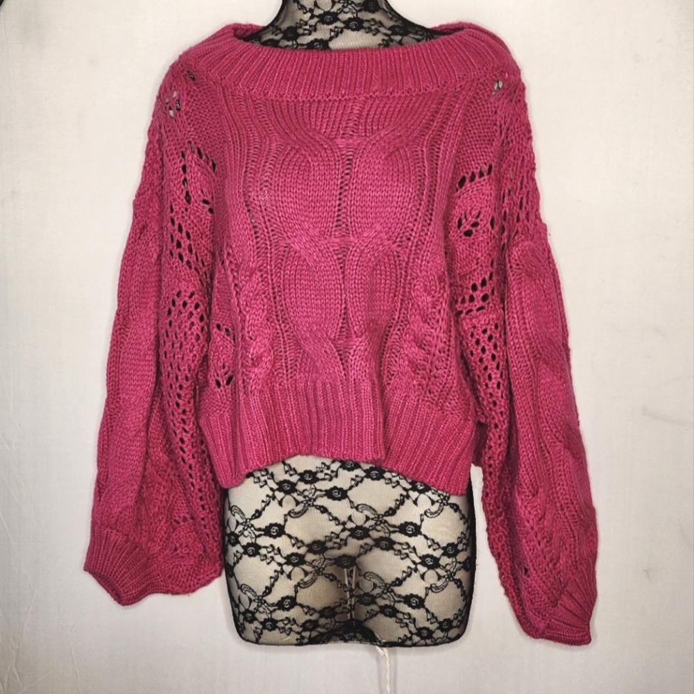 Ebbi And I Hot Pink Sweater Oversized M Baloon Sleeves